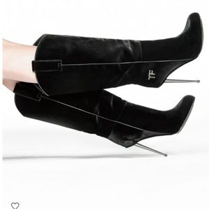 Velvet Mid-Calf Western-Cut Stiletto Boot